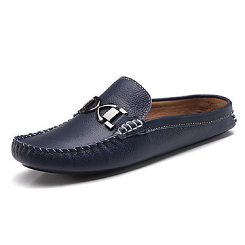 Men's Shoes Casual Leather Loafers Brown/Navy  