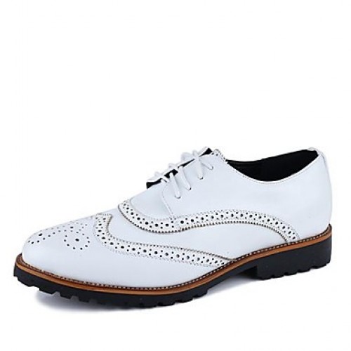 Men's Shoes Leather Casual Oxfords Casual Flat Heel Lace-up Black / Brown / White  